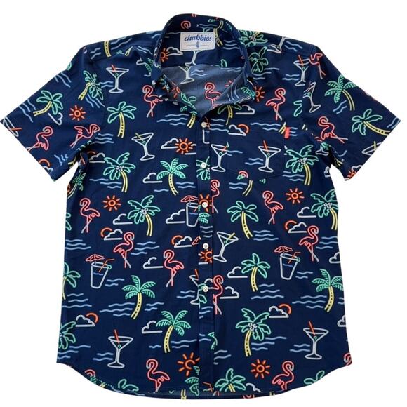 Chubbies The Neon Lights Blue Palm Print Shirt Sz L - Picture 1 of 10